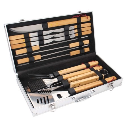 MALLETTE BARBECUE 16 PIECES MANCHES BAMBOU