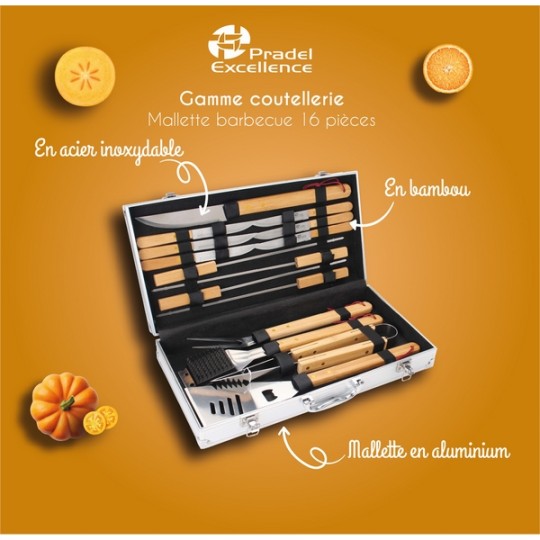 MALLETTE BARBECUE 16 PIECES MANCHES BAMBOU